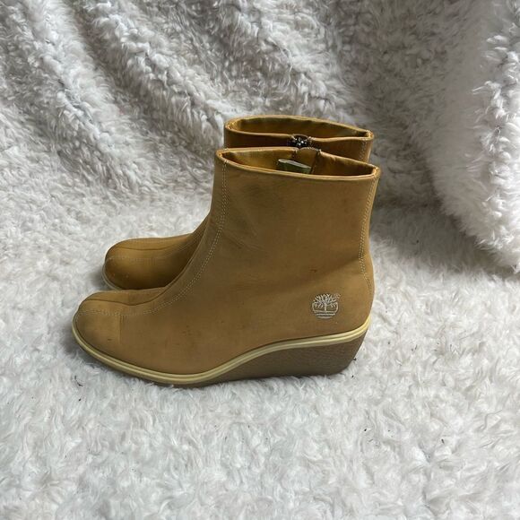 Timberland leather wheat Nubuck ankle wedge boots side zipper size 7.5M - Picture 2 of 14